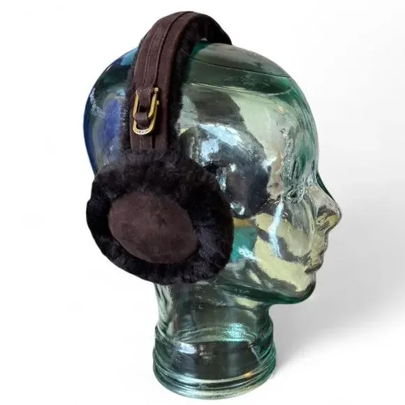 UGG Shearling Chocolate Earmuffs – Cozy Winter O/S - Picture 1 of 8